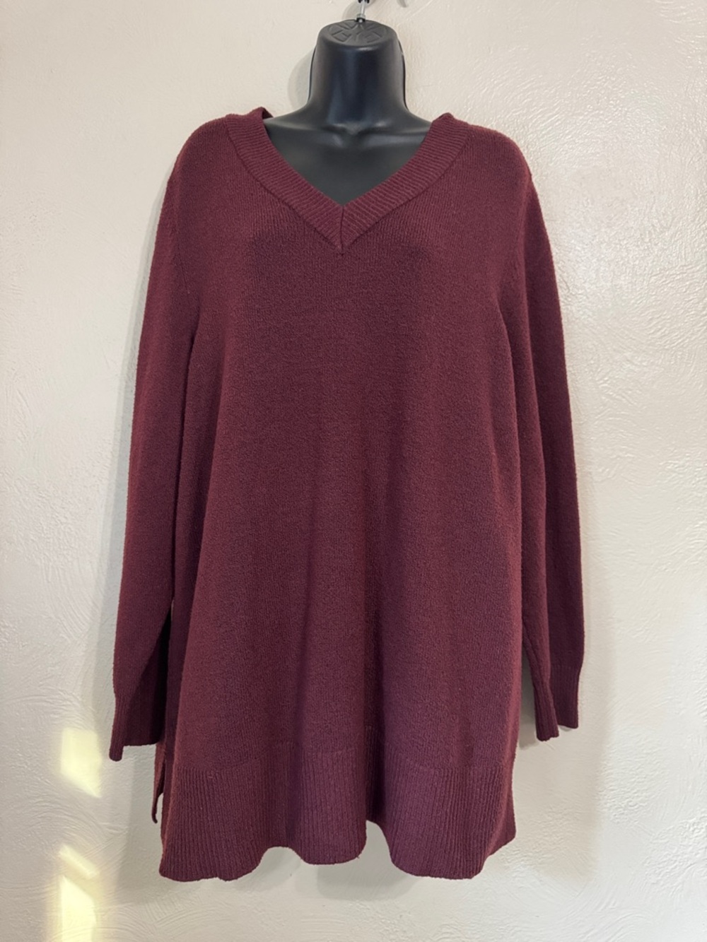 Lane Bryant V-Neck Longline Sweater Tunic - Wine